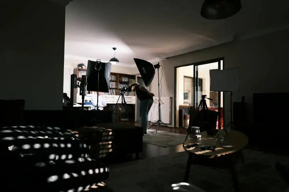 Professional manicure setup in a brightly lit living room