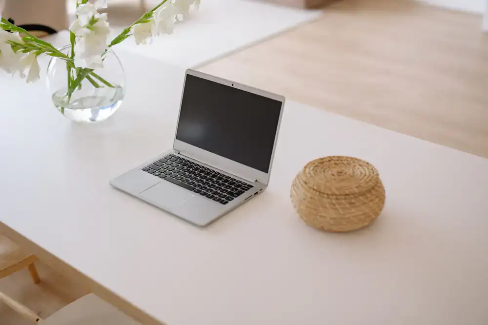 A neatly arranged mobile manicure table setup inside a bright living room